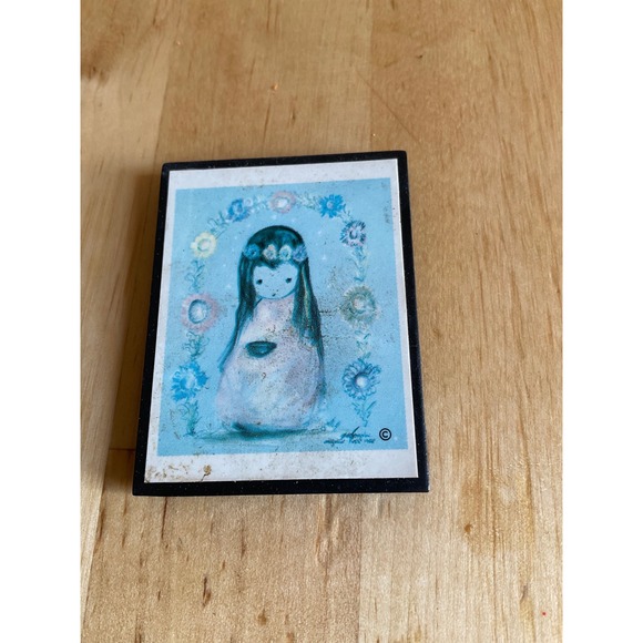 Other - Vintage Whimsical Girl Floral Wreath Refrigerator Magnet Blue Retro Art